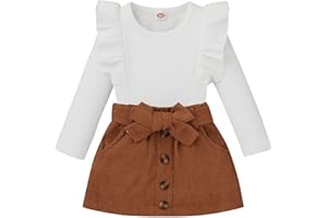 SAYOO Toddler Girl Fall Clothes Baby Turtleneck Solid Knitted Pullover Top A-Line Button Mini Skirt Set Girls 2Pcs Oufits