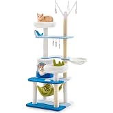 Tangkula Ocean-Themed Cat Tree, Multi-Level Cat Tower with Sisal Scratching Posts, Condo, Perch, Hammock, Jump Platforms, Hanging Interactive Toys, Cute Cat Activity Center for Indoor Cats (65 Inch)