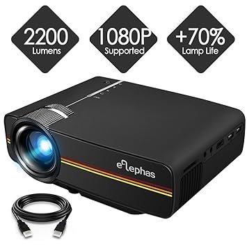 Elephas - Mini proyector LED (1080P HD, 2200 lúmenes, para HDMI ...