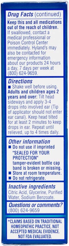 Ear Drops for Swimmers Ear and Allergy Relief for Kids and Adults by Hyland's, for Clogged Ears, Earaches, Fast Natural Homeopathic Pain Relief, 0.33 Ounce: Health & Personal Care