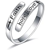 Salloog 925 Sterling Silver Rings Inspirational Jewelry for Women Faith Cross Ring Gifts for Daughter Friend Faith Over Fear Wrap Open Ring Adjustable