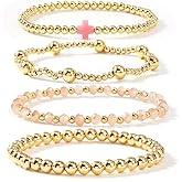 SHINUS BOHO 4PCS/Set Cross Gold Beaded Stackable Bracelets for Women,Handmade Boho Colorful Gemstones Bracelets Stack Fashion Jewelry