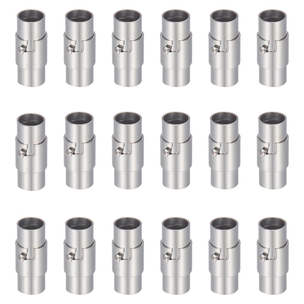 UNICRAFTALE 20 Sets 18x8mm Stainless Steel Magnetic Screw Clasps Polished Column Magnetic Closure Magnet Buckle Tube Leather Cord End Caps with Locking Mechanism for Bracelet Jewelry Making Hole 6mm