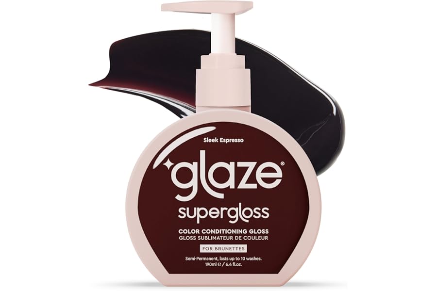 Glaze Supergloss Color Conditioning Gloss With Dispensing Pump – Hydrating Semi-Permanent Color Hair Gloss & Shine Boost – For Natural Medium to Dark Brown Hair – 6.4 Fl Oz – Sleek Espresso
