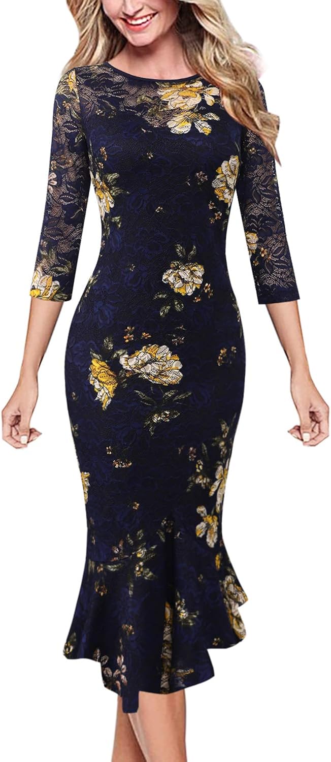 VFSHOW Womens Elegant Vintage Cocktail Party Mermaid Midi Mid-Calf Dress