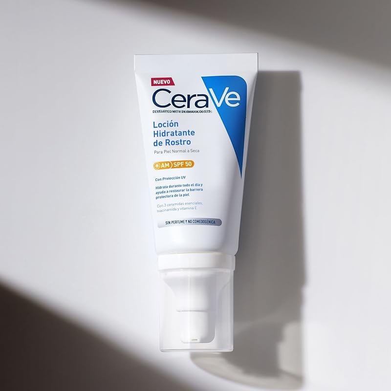 , Cerave Loción Hidratante Facial SPF 50, Crema hidratante día, 52 ml