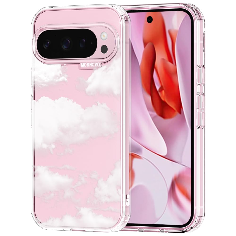 MOSNOVO Case for Google Pixel 9 Pro XL, [Buffertech 6.6ft Military-Grade Drop Protection] [Anti Peel Off Tech] Clear TPU Bumper Phone Case Cover Design - Cloud