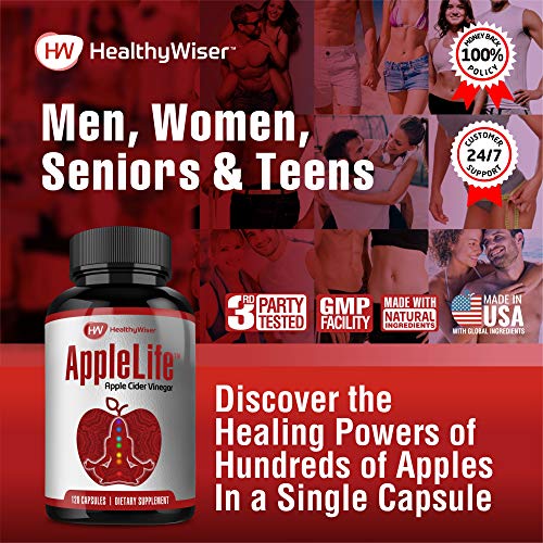 image for HealthyWiser Apple Cider Vinegar Capsules 1000mg - 100% Natural Non-GM