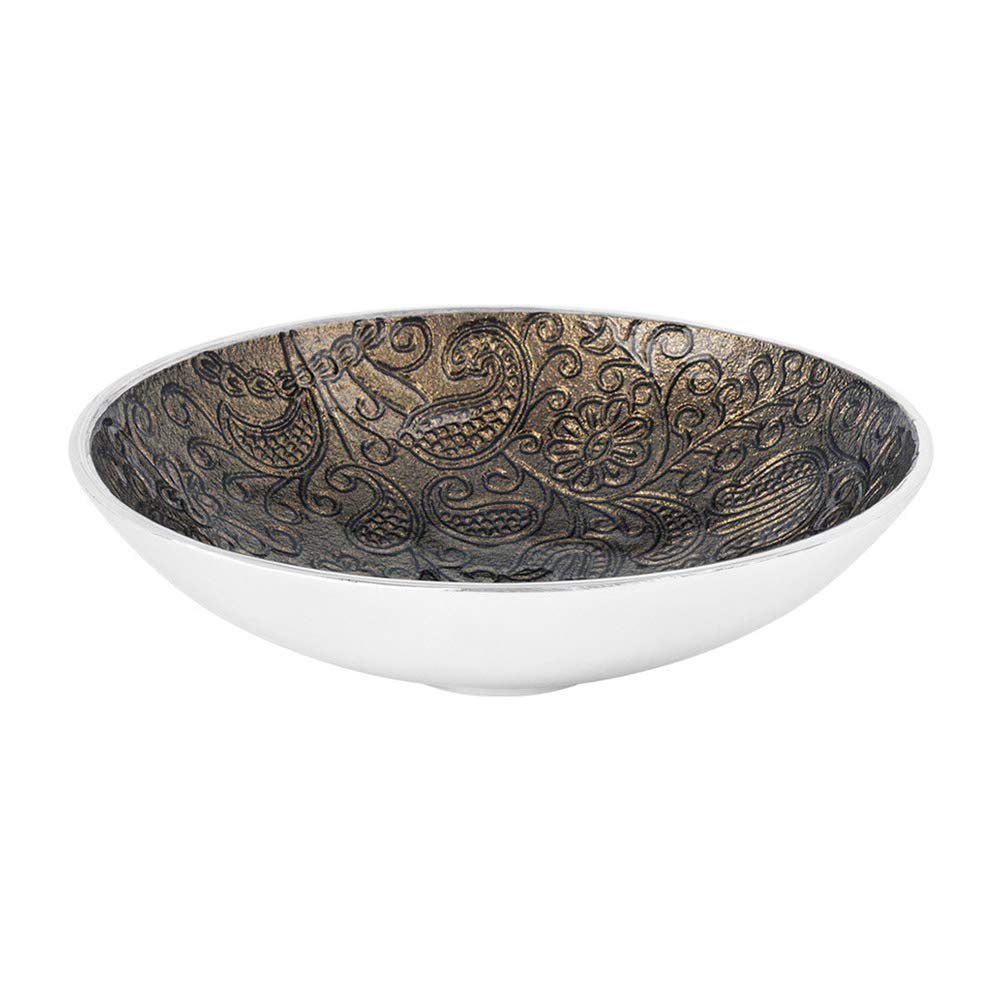 SINTA Olive Incense Bowl with Paisley Pattern Aluminium Round Height 5.5 cm Diameter 20.5 cm