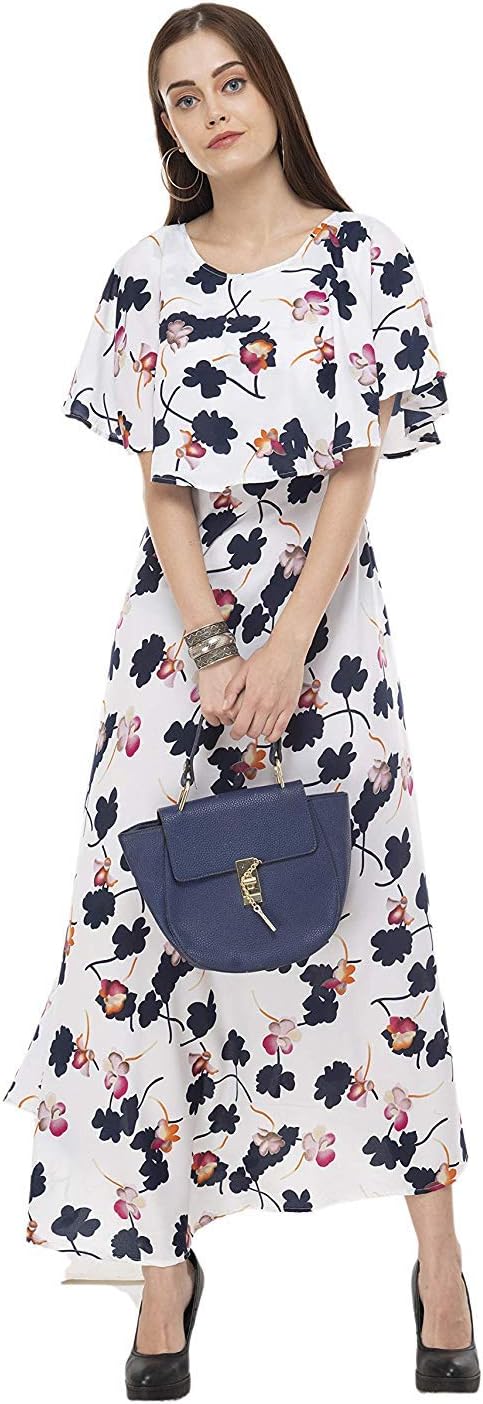 Shmayra by Myra-Syra International Floral Printed Fit & Flare Maxi Cape Long Dress for Women