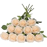 JUSMAI 12pcs Roses Artificial Flowers Champagne Silk Roses with Long Stems Fake Flowers for Wedding Bouquet Centerpices Decorations Party Bridal Baby Shower Home Decor