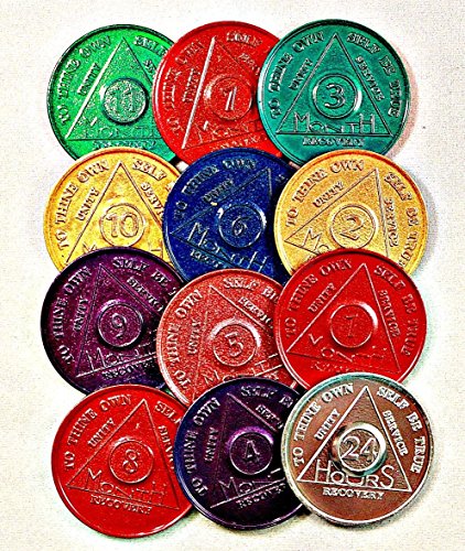 SET of 12 Aluminum Medallions, Chips, Tokens - Medallion 24hr-11mo 1 each Commemorative
