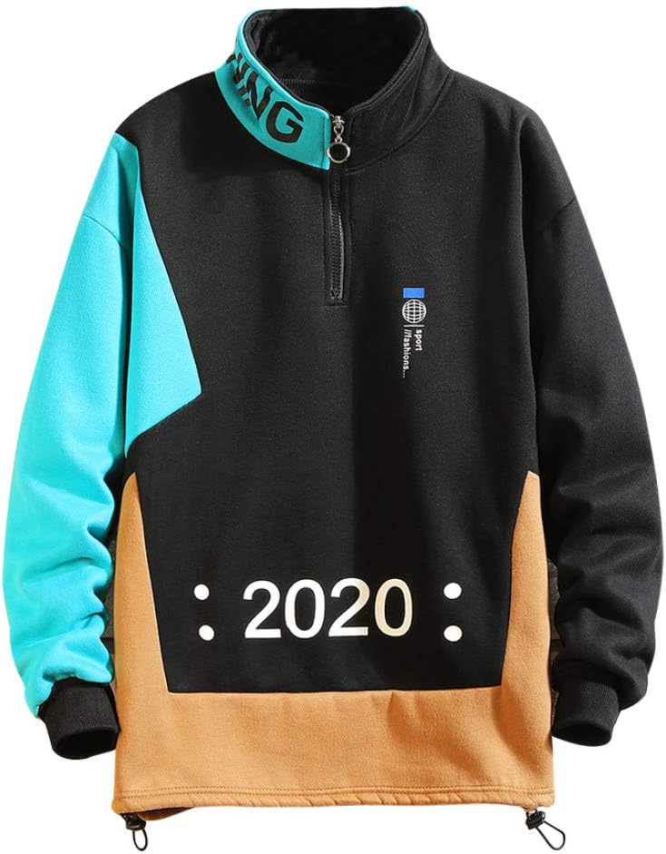 LEKODE Men Sweatshirt Fashion Patchwork Long Sleeve Tops