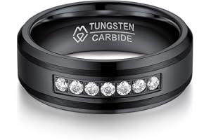 MomentWish 8mm Tungsten Wedding Rings, Valentine's Day Gift Birthday Gifts, Moissanite Engagement Ring for Men, Silver/Black Tungsten Eternity Band