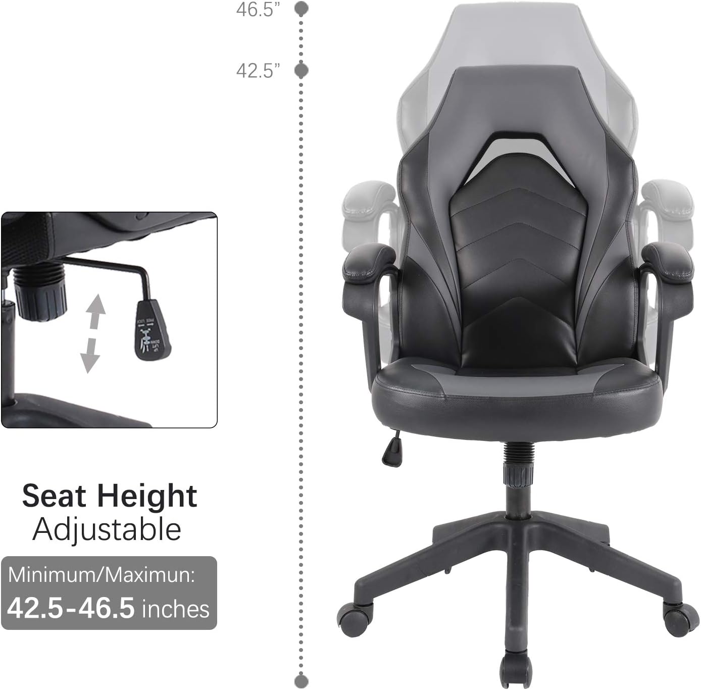 SMUGCHAIR Racing Gaming Chair Executive Bonded Leather Computer Office Chair with Adjustable Height and Padding Armrest: Furniture & Decor