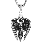 HZMAN Angel Wing Necklace for Men Women Stainless Steel Gothic Punk Angel Wing Cross/Angel Pendant Faith Amulet Jewelry Gift