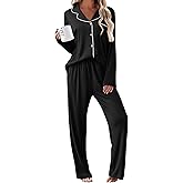Ekouaer Womens Pajama Sets 2 Piece Long Sleeve Sleepwear Soft Button Down Pjs Lounge Set S-XXL