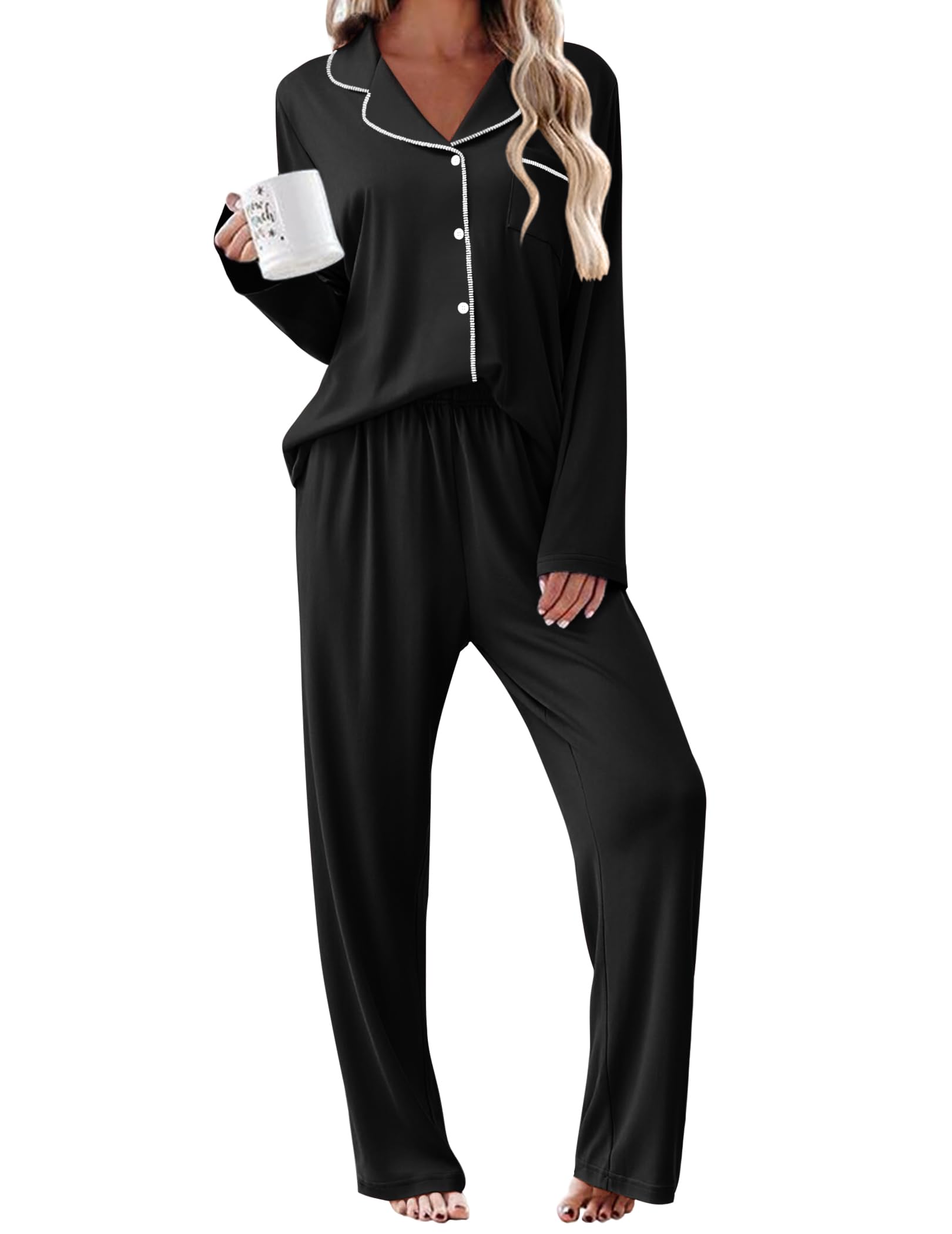 Photo 1 of *PARTIAL SET*
Ekouaer Womens Pajama Sets 2 Piece Long Sleeve Sleepwear Soft Button Down Pjs Lounge Set Black L