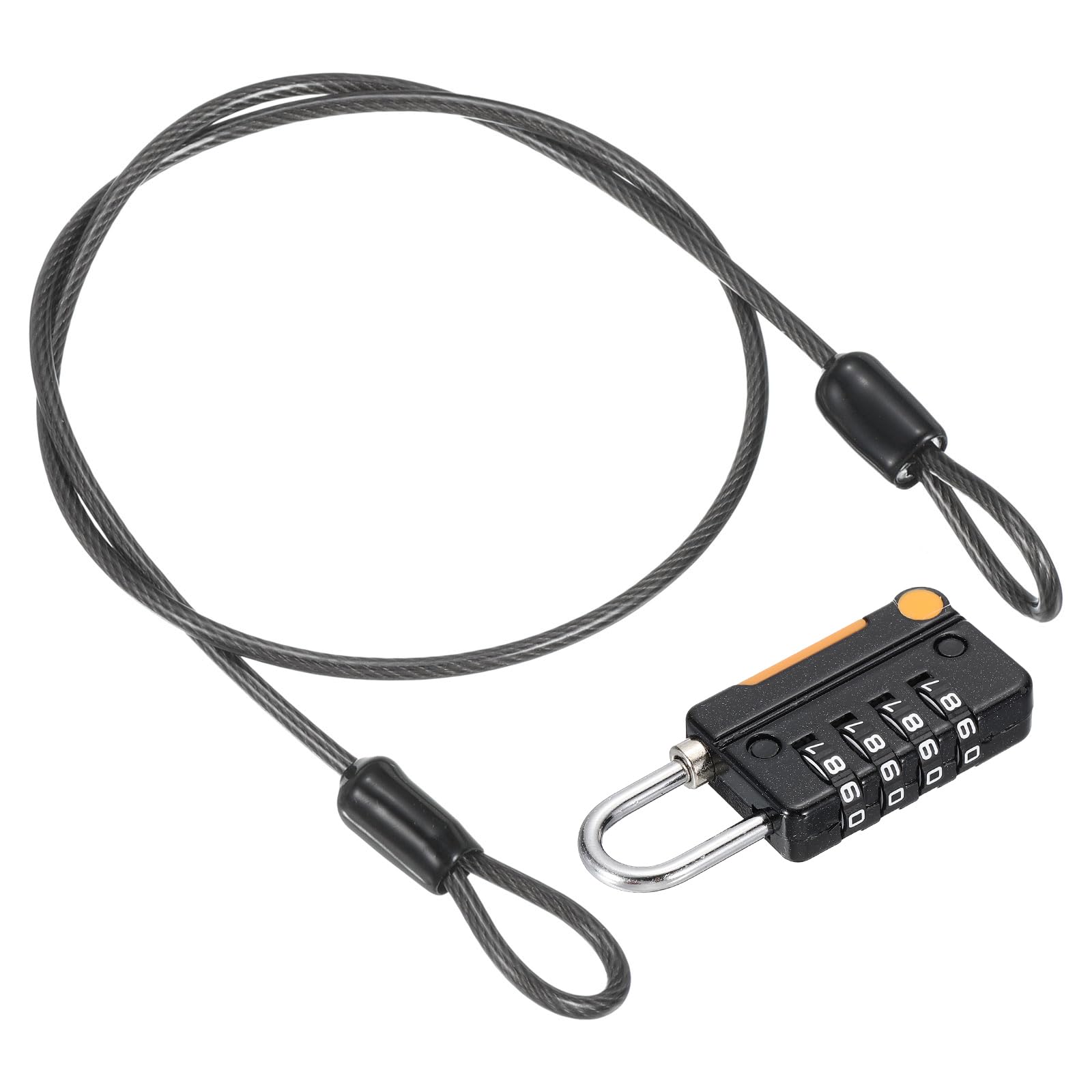 PATIKIL Security Steel Cable with 4 Digit Combination Lock, 1.6Ft Coated Safety Wire Rope Double Loop Padlock for Outdoor Travel Luggage, Black