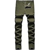 Keevoom Mens Stretch Skinny Flat-Front Fashion Style Comfy Solid Casual Slim Fit Business Dress Chinos Pants Army Green