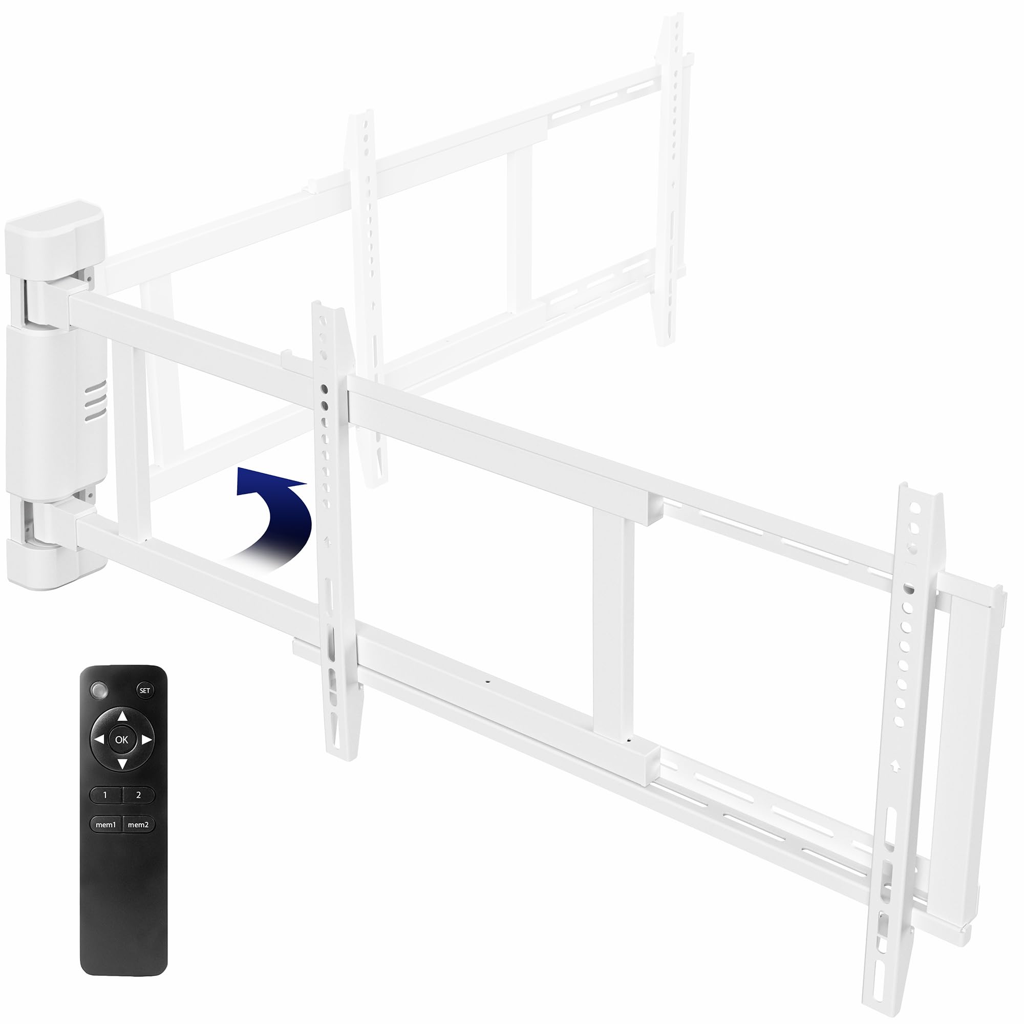 VIVO Soporte de pared para TV eléctrico de perfil bajo de acero para pantallas de plasma LED LCD de 32 a 75 pulgadas, soporte de TV oscilante motorizado con giro de 90 grados, blanco, MOUNT-E-WM075W