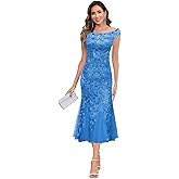 Gisntore Formal Mother of The Bride Dresses for Women Lace Applique Tea Length Off Shoulder Wedding Guest Dress