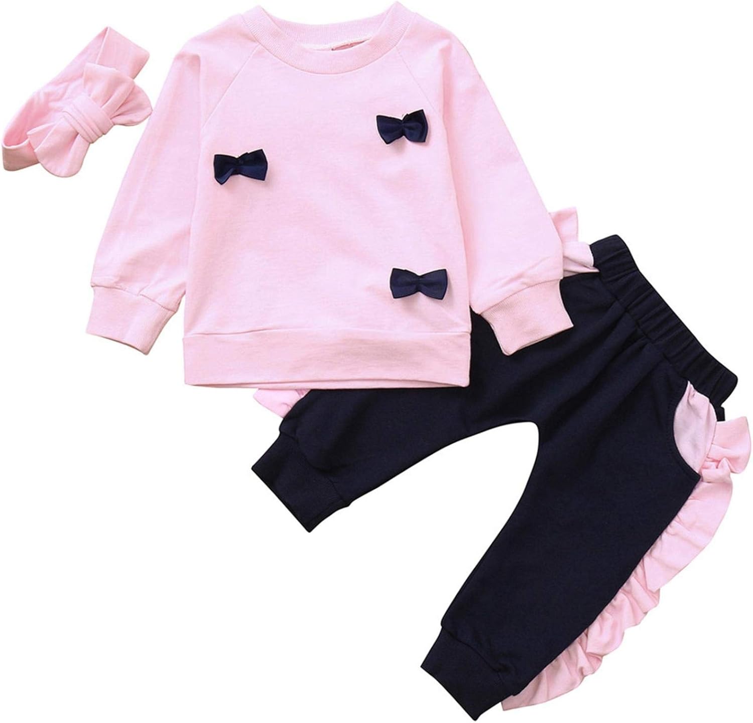 3Pcs Baby Girls Clothes Set,6M4T Kids Girl Solid Long Sleeve TShirt Tops + Long