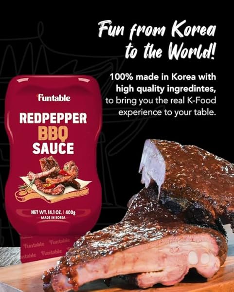 FUNTABLE RED PEPPER BBQ SAUCE (14.1OZ, PACK OF 1) – SPICY KOREAN-STYLE BBQ SAUCE, AUTHENTIC KOREAN LOW-CALORIE, SAVOURY FLAVORS. PERFECT DIP CONDIMENT FOR CHICKEN, NUGGETS, WINGS, FRIES, NACHOS