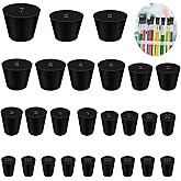 Tnisesm 25Pcs Black 000#-7# Solid Rubber Stoppers 10 Assorted Sizes