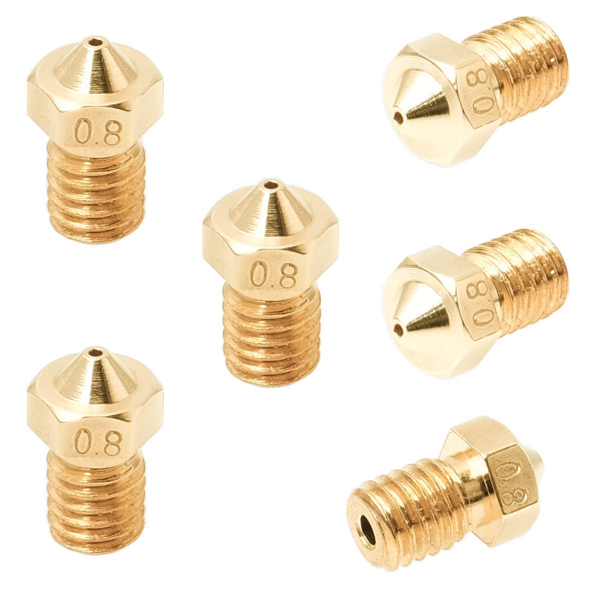 3D FREUNDE 6x 0.8mm Set J-head E3D V5 / V6 bowden reprap extruder hotend brass nozzle for 1.75mm filament 3D printer Nozzle M6