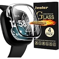 [4 Pack] iVoler Screen Protector Case for Fitbit Sense/Versa 3, Hard PC with Tempered Glass Screen Protector Bumper…