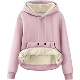 Flygo Women's Sherpa Fleece Lined Hoodie Winter Warm Thermal Heavyweight Plain Pullover Thicken Sweatshirt Tops with Pockets