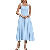 EYNMIN Floral Corset Midi Wedding Guest Dresses for Women 2026 Spring Summer Milkmaid Dress Lace Up Flowy A Line Sundress