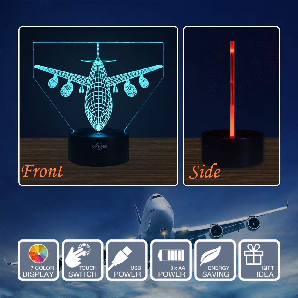 LED Visual 3D Lamp, Aircraft Illusion Night Light for Nursery Bedroom Desk Table Decoration, Creative Festival Birthday Day Children Gift (Aircraft 1)