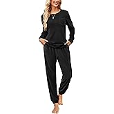 Ekouaer Womens Pajamas Sets Long Sleeve Soft Sleepwear 2 Piece Velvet Pjs Lounge Sets with Pockets