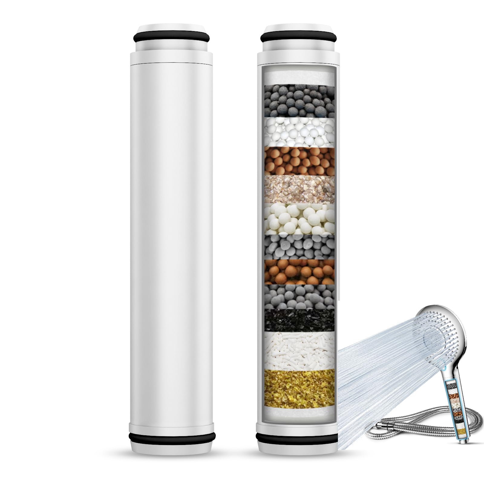 MEKO 2Pack 15 Layers Shower Filter Replacement Cartridge ONLY for ASIN B0BVM28CSL and B0CN6JTMYF, Shower Head Filter for Hard Water, Reduces Chlorine, Fluoride, Heavy Metals and Harmful Substances