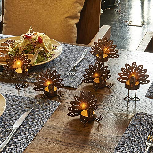 FORUP 6 Pack Metal Turkey Tea Light Candle Holders, Thanksgiving Candle