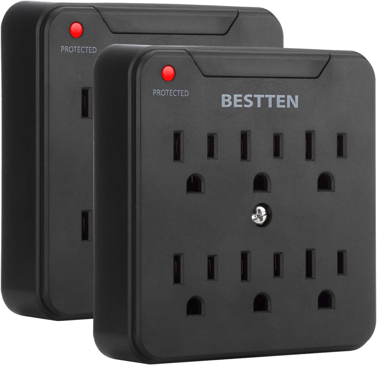[2 Pack] BESTTEN 900-Joule Wall Outlet Surge Protector, 6-Outlet Extender with Mounting Screw for Duplex Receptacle, ETL Listed, Not for Split Receptacle Outlet