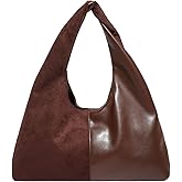 Extolove Suede Purse Slouchy Suede Hobo Bags for Women Trendy Splicing Leather Tote Bag Handbag