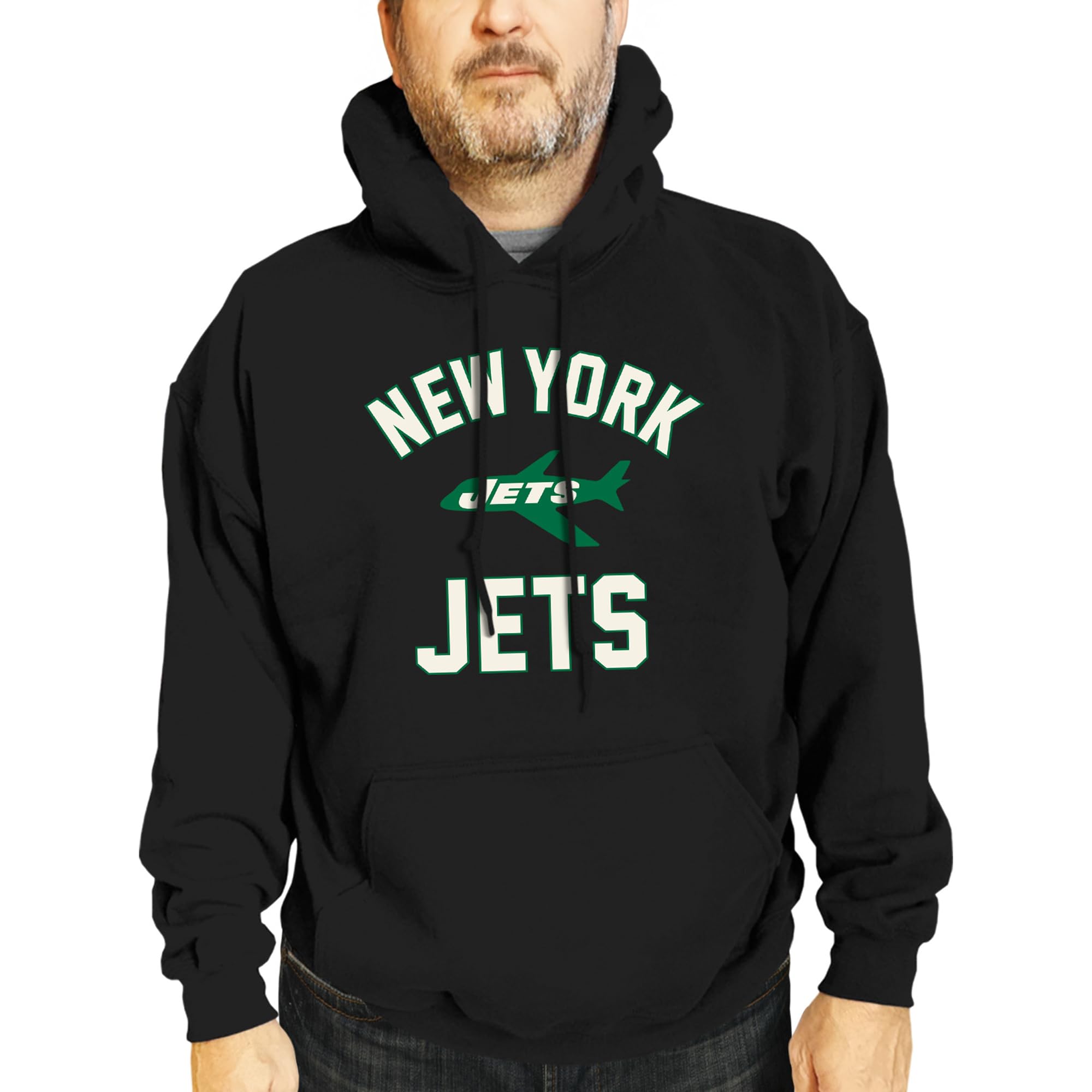 Team Fan Apparel NFL Adult Unisex Retro Gameday Ultra Soft Fleece Hooded Sweatshirt, Officially Licensed Football Hoodie (New York Jets - Black, Small) Image