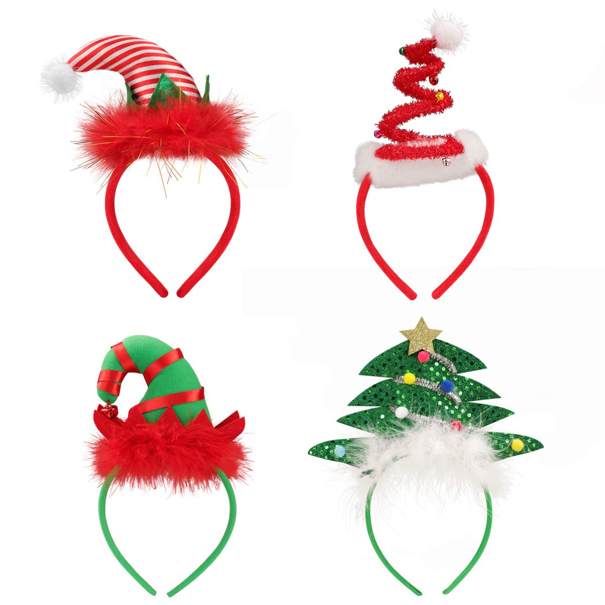 FRCOLOR Christmas Headband Santa Hat, Headband Santa Christmas Hair Hoop s Tree Costume for,Girls,Women,4pcs