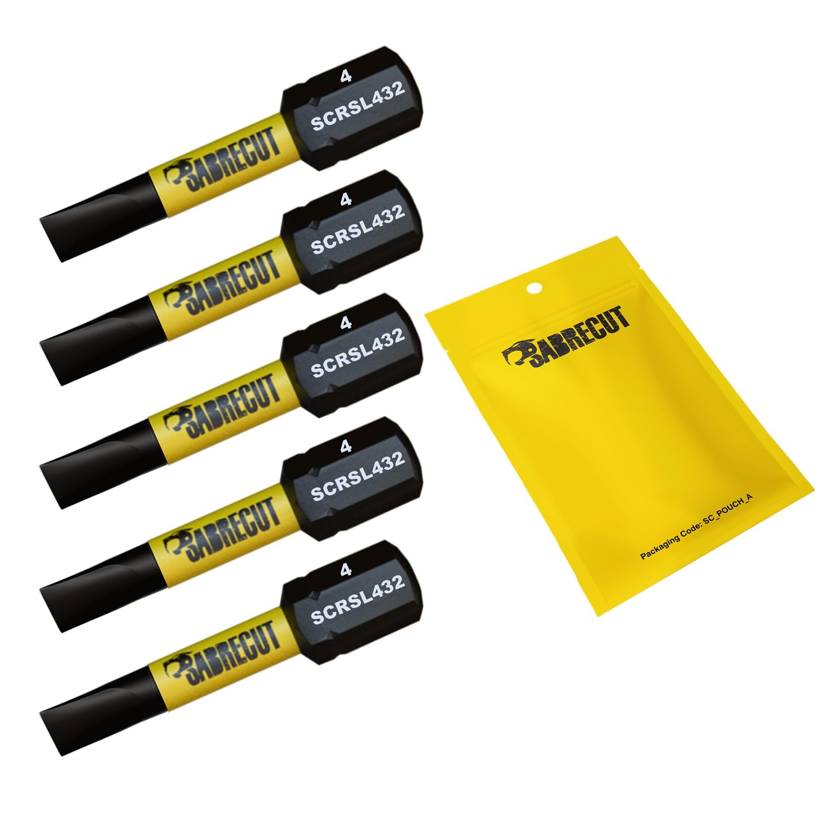 5 x SabreCut SCRSL432_5 32mm SL4 Slotted Magnetic Impact Screwdriver Driver Bits Set Single Ended Heavy Duty