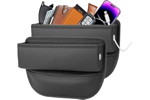 LEQBO Car Seat Gap Filler, Leather Car Seat Gap Organizer,Front Car Seat Storage Box for Phones,Keys,Cards,Sunlasses,fit for Driver/Passenger Seat，Storage Size: L10.63”×W2”×H3.9”(Black，2 Pack)