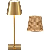 Mr. White Outdoor Waterproof Cordless Wireless Rechargeable Portable Top Touch Battery Operated Powered LED Table Lamp Desk Lamp Lights for Restaurant Kitchen Patio Dinner Dining (Gold)