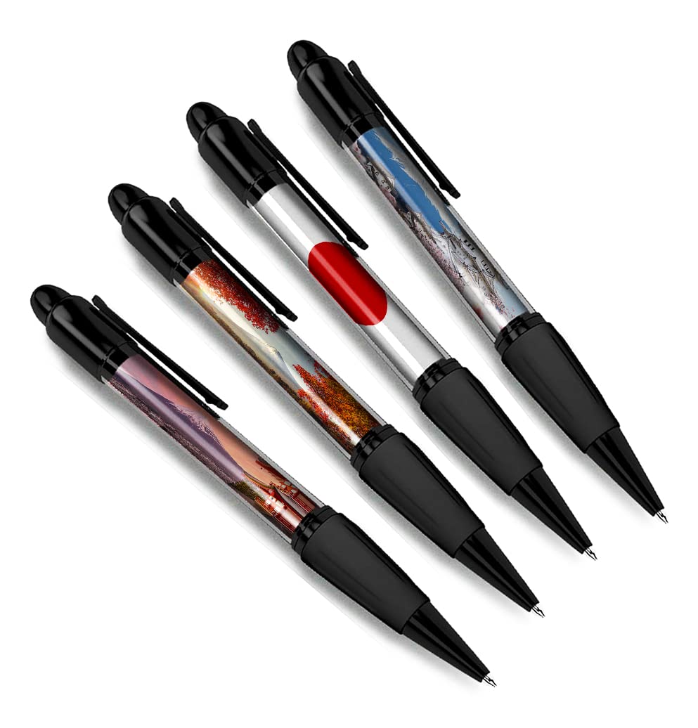 DV DESIGN Set of 4 Japanese Black Ballpoint Pens - Japan Fuji Blossom Flag Holiday Travel Friends Boys Girls Men Women Theme Pen #79494