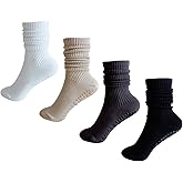 Kynoeen Pilates Grip Socks for Women,Yoga Slouchy Socks with Grips for Barre Workout-Long Scrunch Non Slip Socks