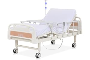 VEICAR Hospital Bed, 2 Function Electric Medical Bed with 4.7 inch Foam Mattress & IV Pole, Dining Table Board and 5 inch Locking Casters, 550 Lbs Loading Full Electric ICU Beds for Home