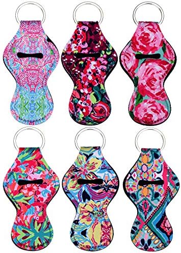 6 Pieces Lipstick Holder Keychain Six Diffrent Vibrant Prints Chapstick Key Chain Holder (6)