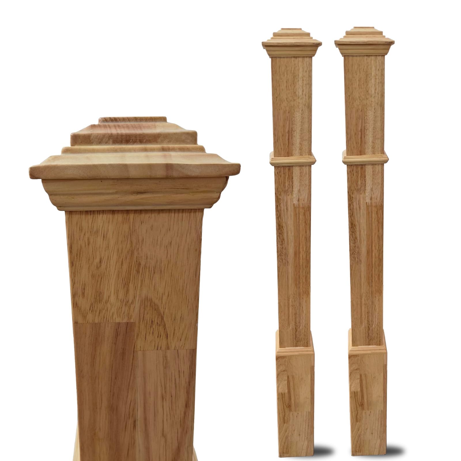 Photo 1 of 2 Pcs 3.5x48 Inch Solid Red Oak Square Newel Post - Box Contemporary Plain Style Stair Railing Interior for Staircase Remodeling