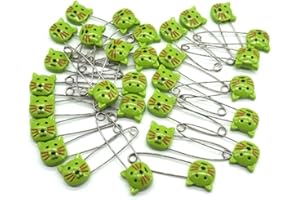 GTONEE Cute Animal Cat Baby Safety Pins Secure Clips for Fastening Baby Clothes Diaper Napkins Stainless Steel Size L 5.3CM 30PCS Green